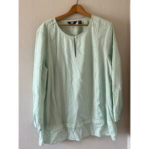 Women's Lands' End Light Mint Green Eyelet Blouse Lined Top Shirt Size 2X